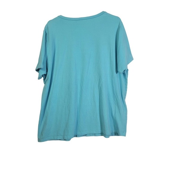Quacker Factory Size 2X Blue V Neck T Shirt With Rhinestones - Picture 7 of 9